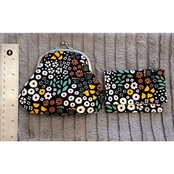 Brand new handmade Japanese pouch & card purse set, Black floral & pink lining - Picture 6 of 6